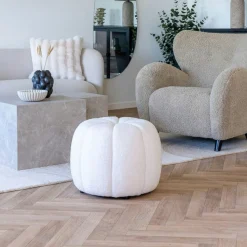Pouf en tissu blanc cassé BERLIN