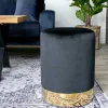 Pouf en velours noir sur base dorée BRUGES