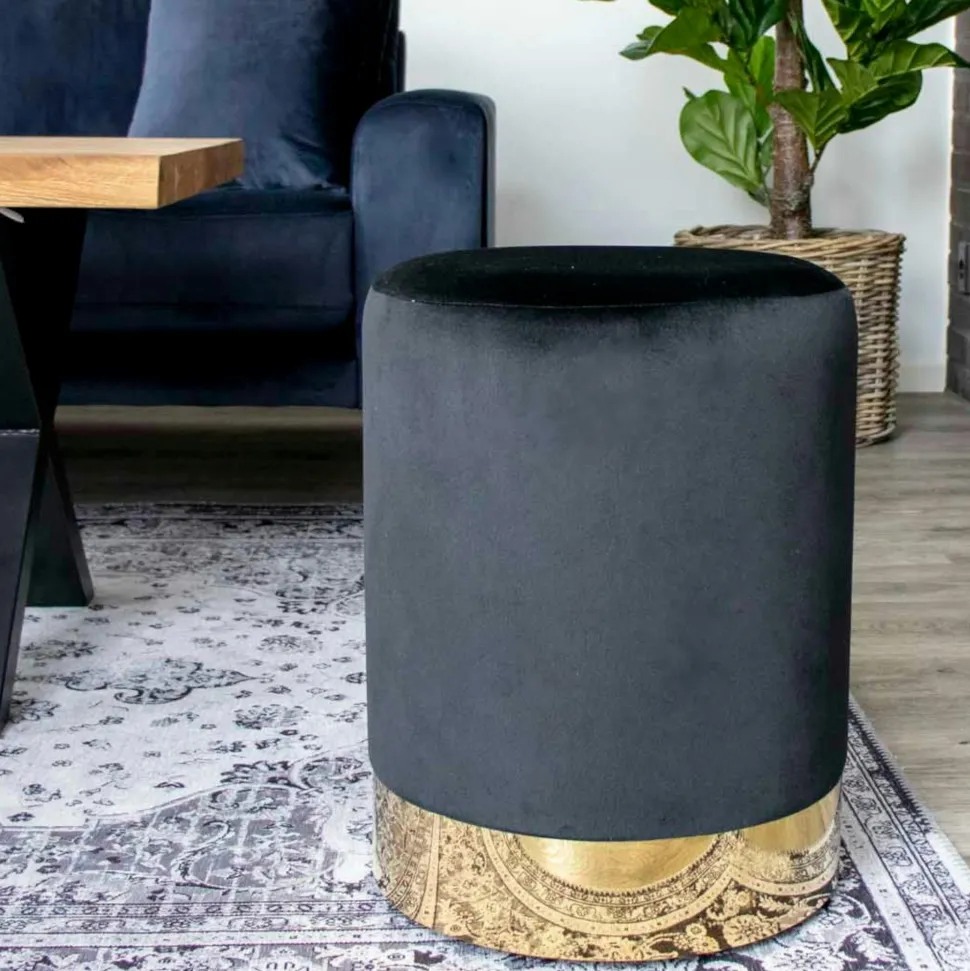 Pouf en velours rose sur base dorée BRUGES