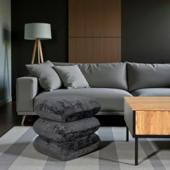 Pouf pivotant gris foncé effet coussins empilés IENA