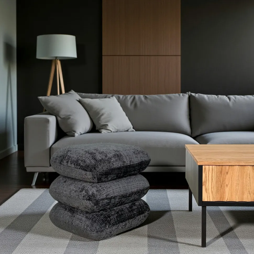 Pouf pivotant gris foncé effet coussins empilés IENA