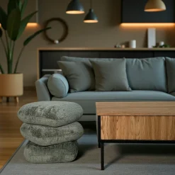 Pouf pivotant vert effet coussins empilés IENA