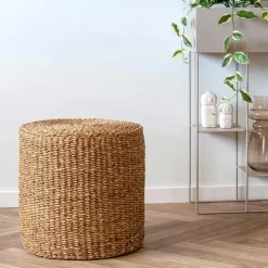 Pouf rond en jonc de mer, style bohème BRUGES