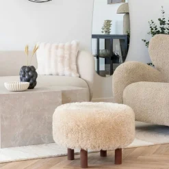 Pouf rond marron clair BERLIN