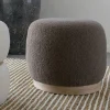 Pouf rond marron effet fourrure sur base bois BRUGES