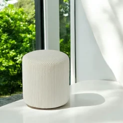 Pouf rond velours côtelé blanc (lot de 2) MALMOE