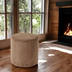 Pouf rond velours côtelé blanc (lot de 2) MALMOE
