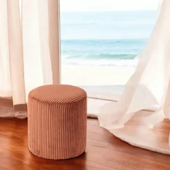 Pouf rond velours côtelé blanc (lot de 2) MALMOE