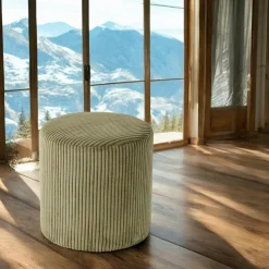 Pouf rond velours côtelé blanc (lot de 2) MALMOE