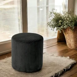 Pouf rond velours côtelé noir (lot de 2) MALMOE
