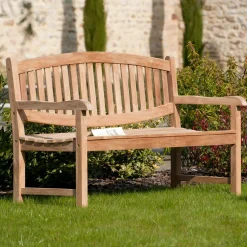 Salon de jardin Aspect Béton et piètement en Acacia Table 200x100 + 2 bancs HERCULE