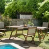 Salon de jardin BAHIA (1 table de jardin pliante acacia 220x90, 4 chaises de jardin, 2 fauteuils de jardin)
