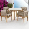 Salon de jardin en bois d'acacia et corde tressée (1 table de jardin ø120 cm et 4 sièges) MENDOZA