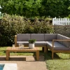 Salon de jardin en teck BERGEN (1 canapé d'angle 5 places, 1 table basse)
