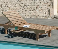 Salon de jardin en teck brut Table ronde pliante 80cm 2 chaises SUMMER