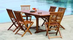 Salon de jardin en teck huilé Table ovale 120/180cm 6 chaises MACAO