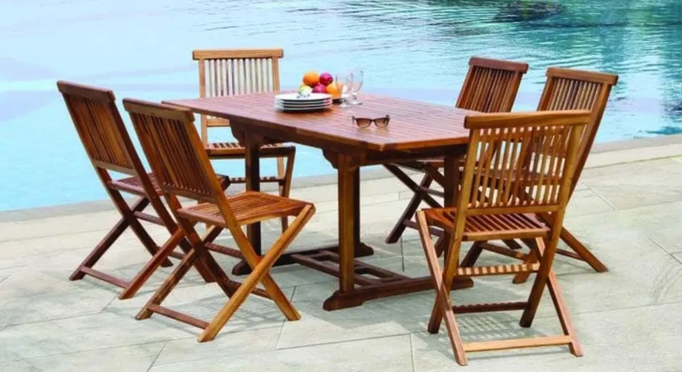 Salon de jardin en teck huilé Table ovale 120/180cm 6 chaises MACAO