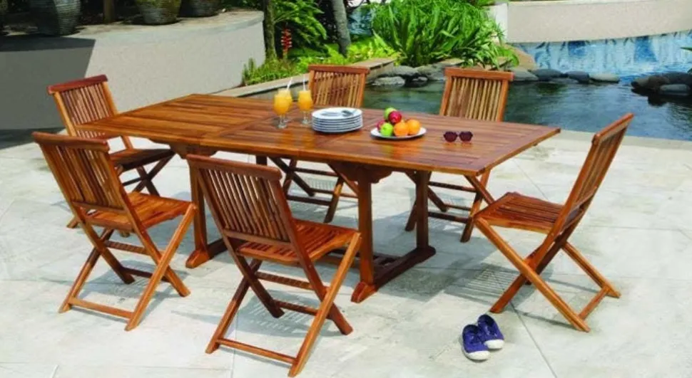 Salon de jardin en teck huilé Table ovale 120/180cm 6 chaises MACAO