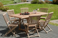 Salon de jardin en teck Table rectangle 120/180 cm et 6 chaises Java pliantes SUMMER