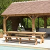 Salon de jardin pieds en croix teck recyclé naturel table 320 cm + 2 bancs 270 cm MANY