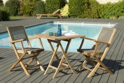 Salon de Jardin Table Teck 70x70cm + 2 Fauteuils pliants SUMMER ref. 30020810
