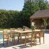 Salon de jardin teck brut table pieds tréteaux 180/240 + 6 fauteuils SUMMER