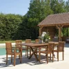 Salon de jardin teck huilé table pieds en croix 180/240 + 6 fauteuils MACAO