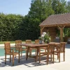Salon de jardin teck huilé table pieds tréteaux 180/240 + 6 fauteuils MACAO