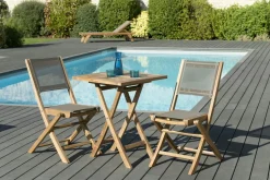 Salon de Jardin Teck Table carrée 60x60 + 2 chaises pliantes SUMMER ref. 30020849