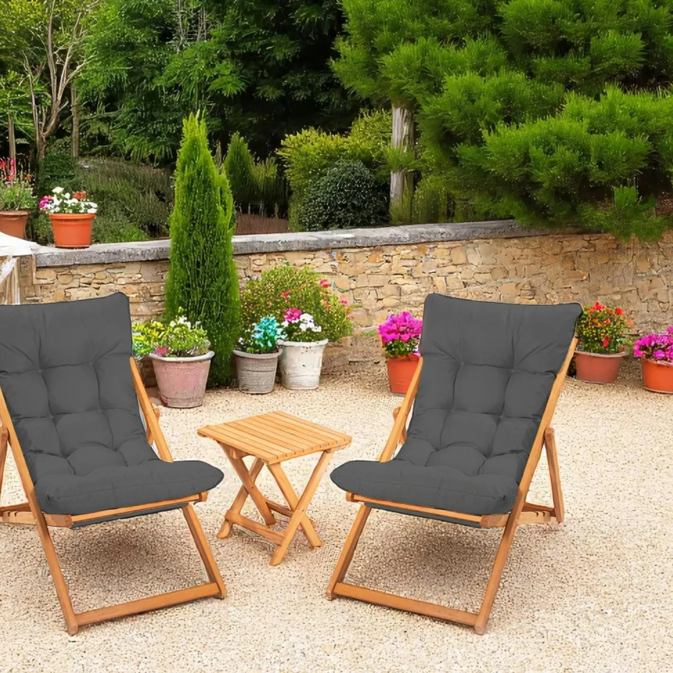 Salon jardin détente 2 places gris - bois et toile SORA