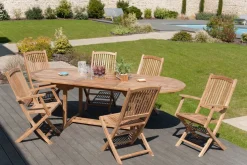 Salon jardin Teck table ovale 180 cm 4 chaises 2 fauteuils SUMMER