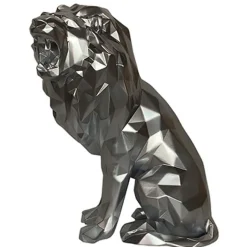 Sculpture moderne de lion rugissant couleur argent