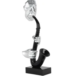 Sculpture moderne joueur de saxo argent et noir