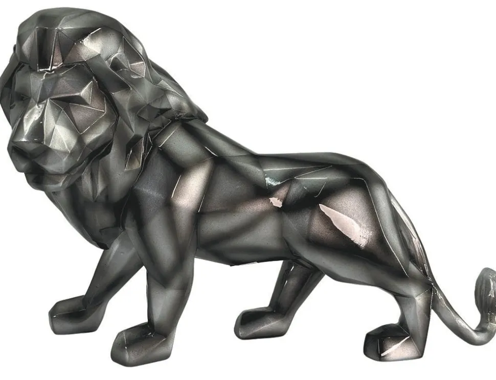 Sculpture moderne lion gris anthracite