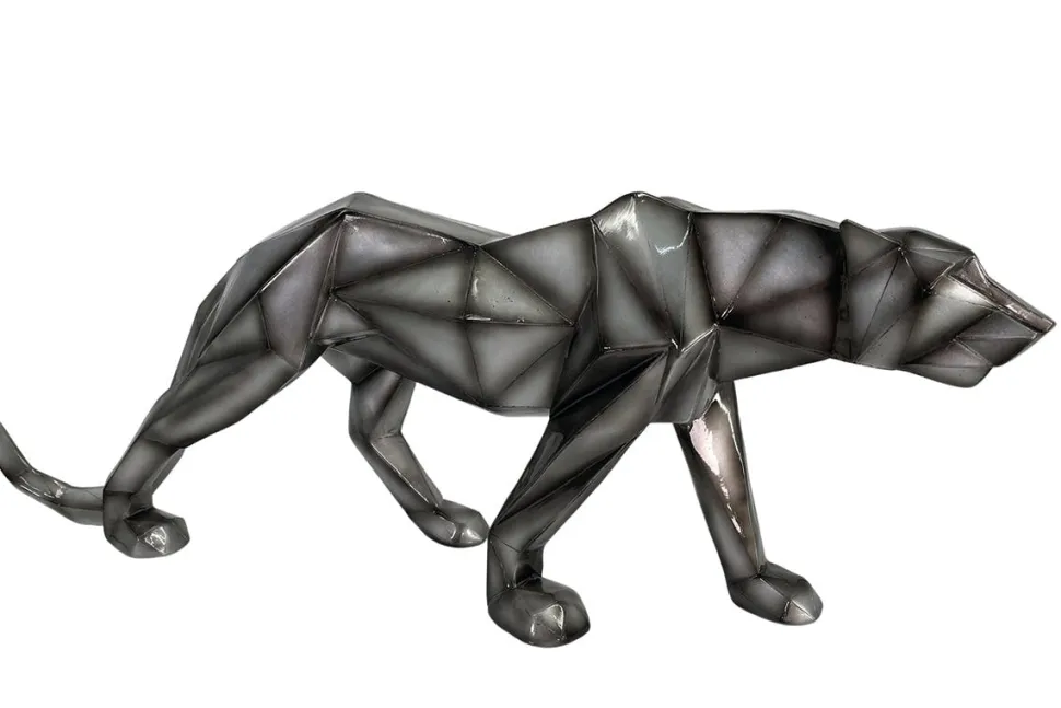 Sculpture moderne panthère gris anthracite 68 cm