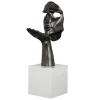 Sculpture "Speranza" visage et main gris perle sur socle H57cm