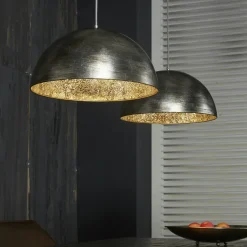 Suspension contemporaine 2 demi-sphères argent vieilli
