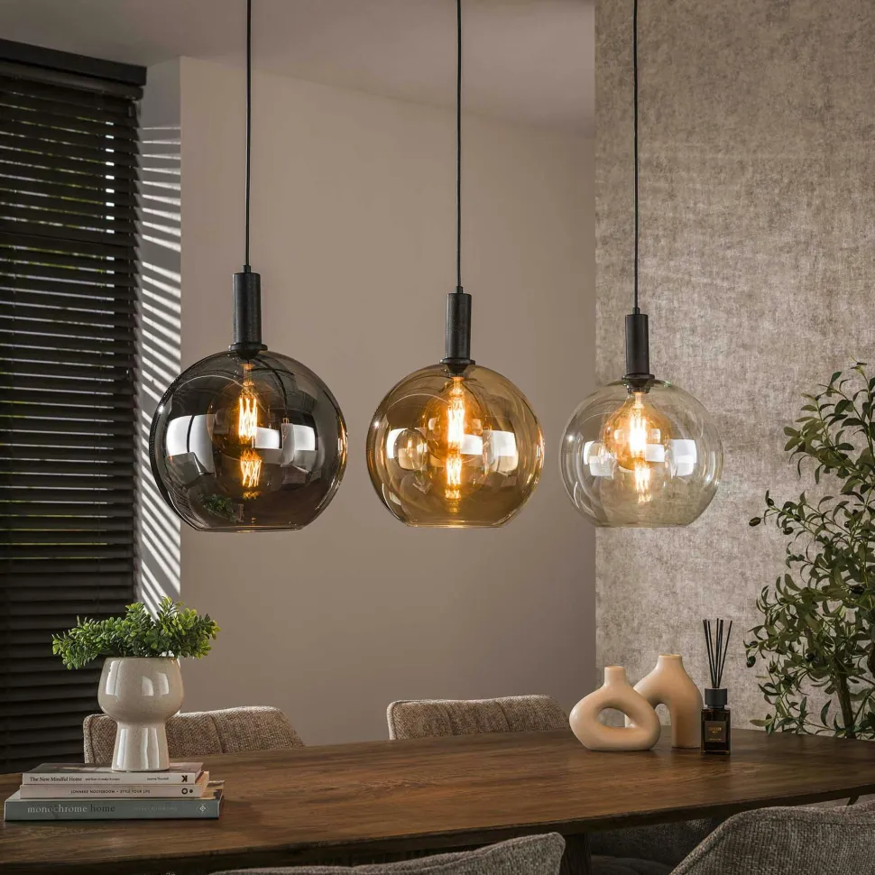 Suspension cuisine vintage - 4 globes verre, 3 cylindres NOVA