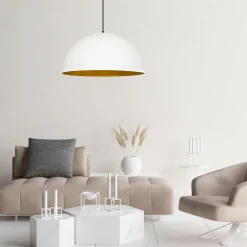 Suspension de table blanche dôme intérieur doré Ø50 cm SILE