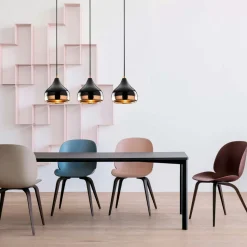 Suspension de table noire et cuivre, 3 abat-jour SILE