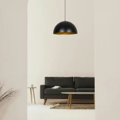 Suspension de table noire dôme intérieur doré Ø50 cm SILE