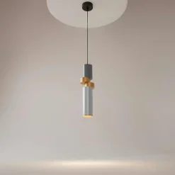 Suspension design grise & or – tige & anneaux gris SOLANA