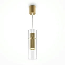 Suspension design verre – cylindre doré et transparent TAVA