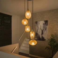 Suspension en verre ambré 5 lampes NOVA