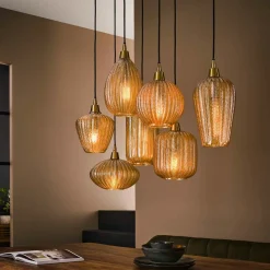 Suspension en verre ambré 7 lampes NOVA