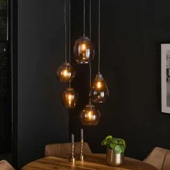 Suspension en verre ambré verticale avec ens. 5 abat-jour NOVA