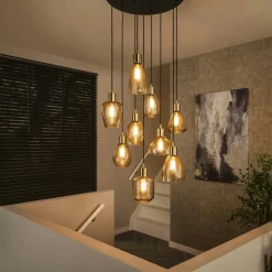 Suspension en verre ambré 9 abat-jour NOVA