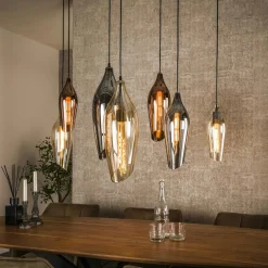 Suspension en verre ambré 9 abat-jour NOVA