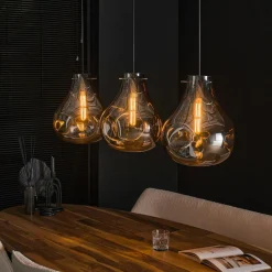 Suspension en verre chromé 3 abat-jour déformés avec tiges NOVA
