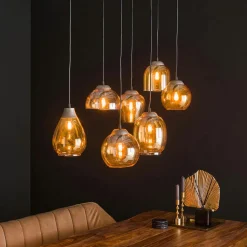 Suspension en verre chromé verticale avec ens. 5 abat-jour NOVA